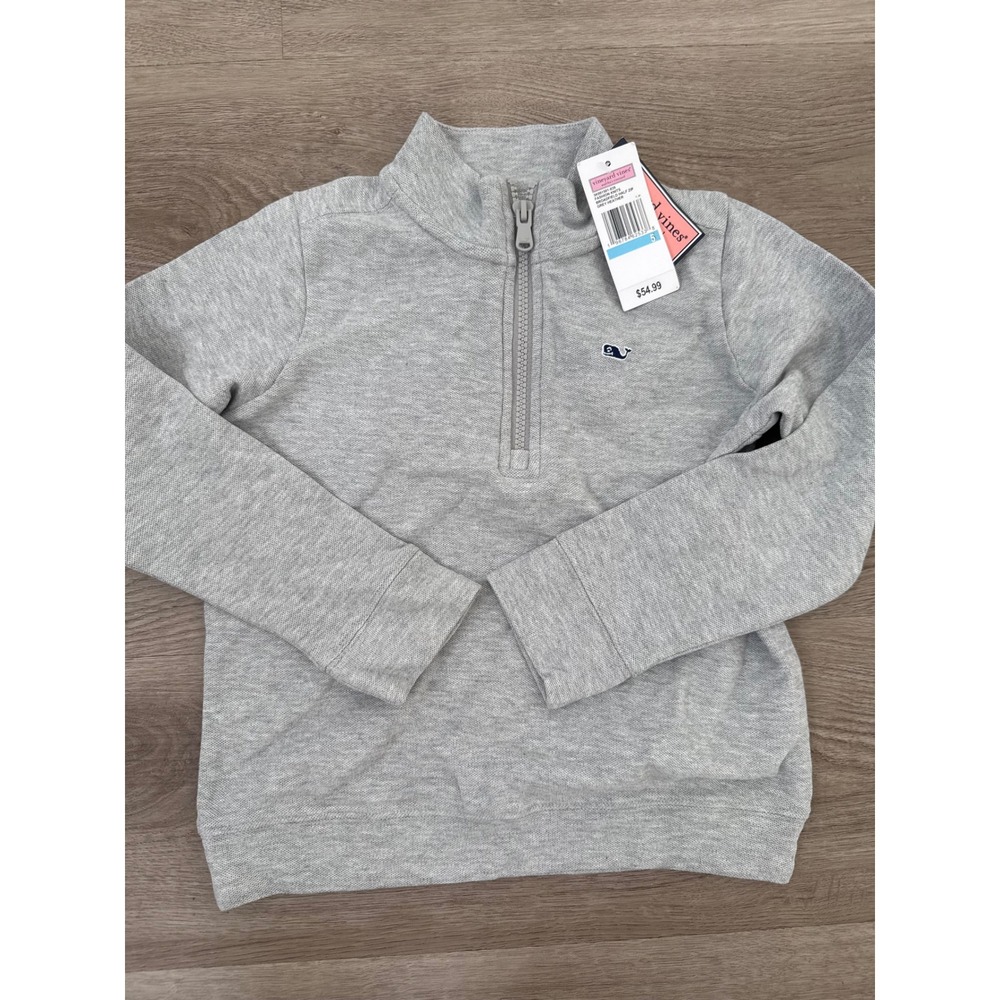 Vineyard Vines Boys Broadfield Half Zip Pullover Grey Heather Size 5 NWT
